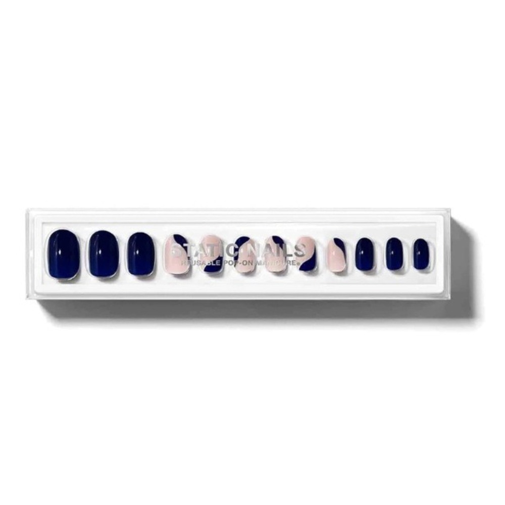 Static Nails Reusable Pop-On Manicure Round Short-Front Row Navy-32ct New